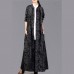 vintage black print Winter coat plus size stand collar Coat 2018 pockets trench coat