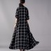 Elegant black Plaid maxi coat trendy plus size stand collar Winter boutique pockets coats