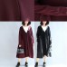 purple red patchwork cotton silk sweater outwear oversize casual knit long coats