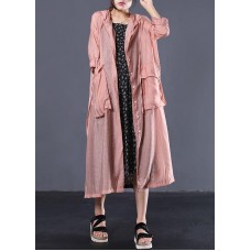 DIY light orange cotton clothes Women side open Maxi summer coats