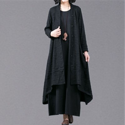 boutique black Jacquard Coats oversize baggy large hem asymmetrical design outwear women patchwork maxi coat