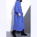 Fine blue long coat plus size Stand zippered trench coat boutique long sleeve pockets baggy long coats