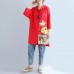 autumn red new hooded cotton coats plus size print big pocket cardigans outwear