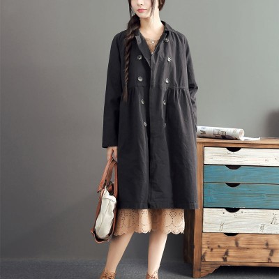 new fashion black cotton long outwear plus size high waist warm double breast trench coats