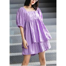 Slimming suit new large size bubble sleeve purple shirt shorts two-piece suit