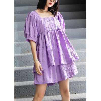 Slimming suit new large size bubble sleeve purple shirt shorts two-piece suit