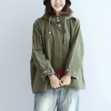 Tea green oversized trench coats plus size short hoodies outwear