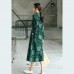 Luxury blackish green dotted  maxi coat casual Jacquard Peter pan Collar  Fine baggy dresses