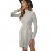 European and American cross-border new women's dress, solid color, sexy, sweet, ruffle skirt, high neck, pleated short skirt, long sleeve dress