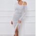 European and American cross-border foreign trade design sense Irregular off shoulder dress Sexy waist tuck wrap skirt women