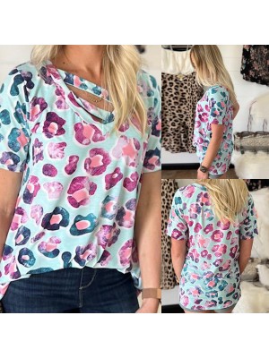 Spot summer new wish Amazon European and American women's printed short sleeved loose casual shirt for women 10073