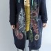 Vintage blue prints cotton cardigans plus size v neck long sleeve trench coats