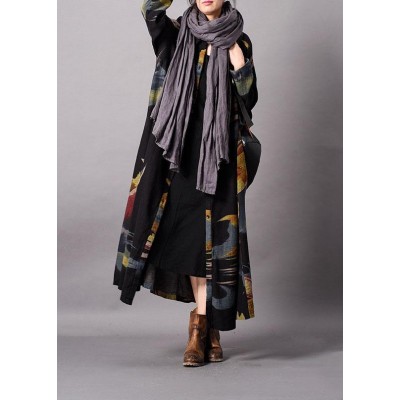 Fine blue print plus size clothing long fall lapel Button Down coat