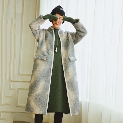 women gray coats plus size patchwork Wool Coat Fashion long sleeve coat